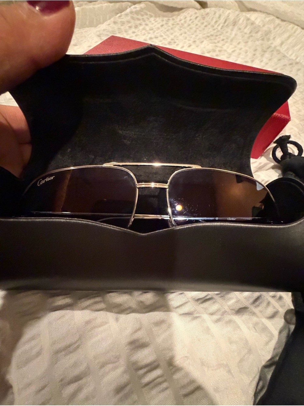 Cartier Men's Silver Frame Sunglasses with Blue Lenses - Picture 14 of 17